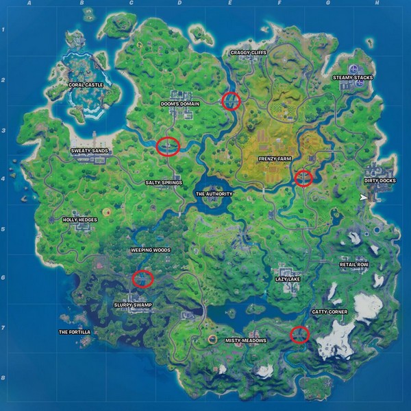 Emplacement des ponts en acier de différentes dans Fortnite 