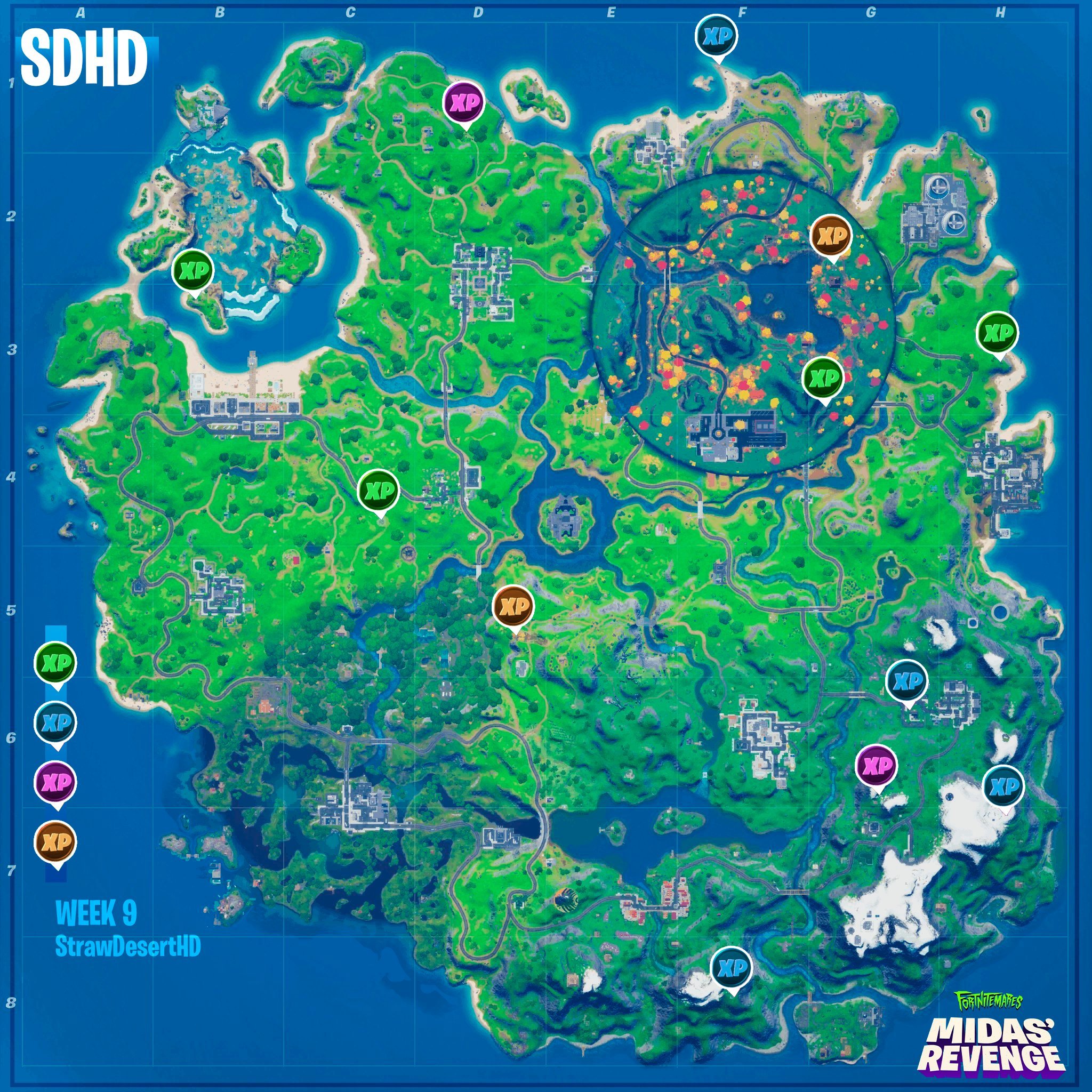 Où se trouvent les pièces d'XP dans Fortnite en semaine 9 ?