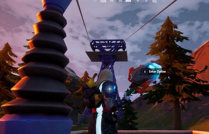 l'emplacement de tyrolienne entre Retail Row et Steamy Stacks dans Fortnite