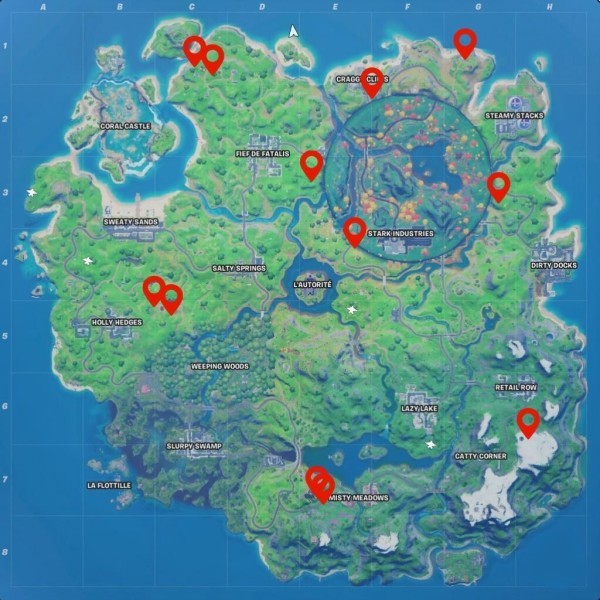 Emplacement des failles dans Fortnite saison 4