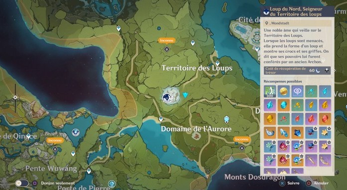 emplacement du Loup du Nord à genshin impact