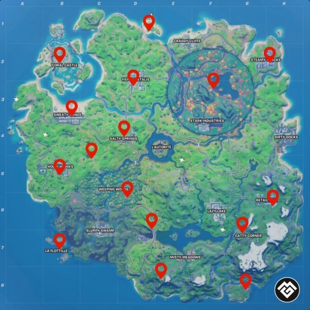 emplacements des établis d'amélioration dans Fortnite