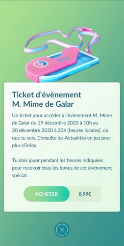 Ticket d'événement M. Mime de Galar.  