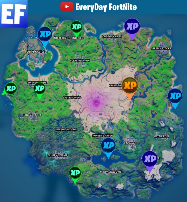 Emplacement des pièces d'XP en semaine 7 de Fortnite 