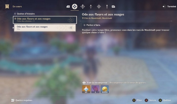 la quête Ode aux fleurs et aux nuages dans genshin Impact