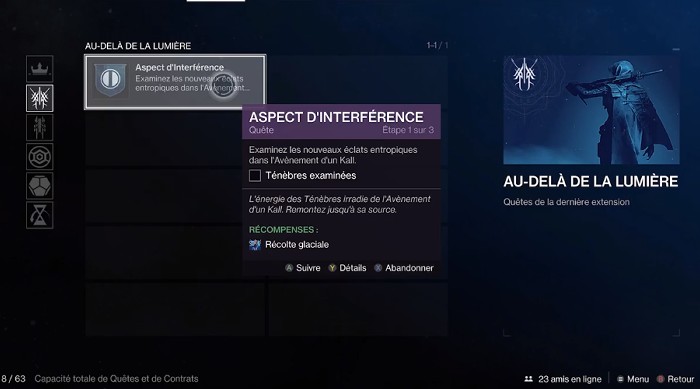 Aspects d'interférence saison Symbiote Destiny 2-