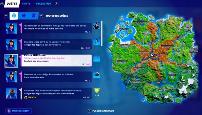 Défis Fortnite Rubis obscure du pack Ombre des rues