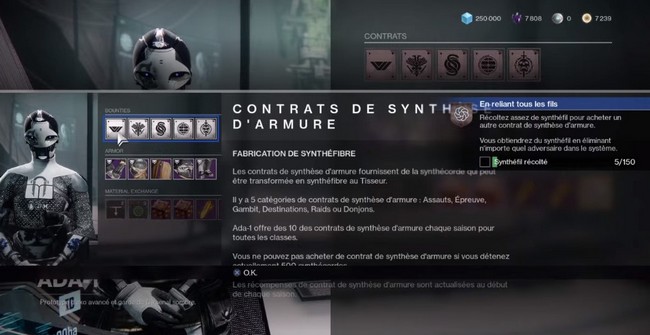 Récoltez assez de synthéfil pour acheter un autre contrat de synthèse d'armure