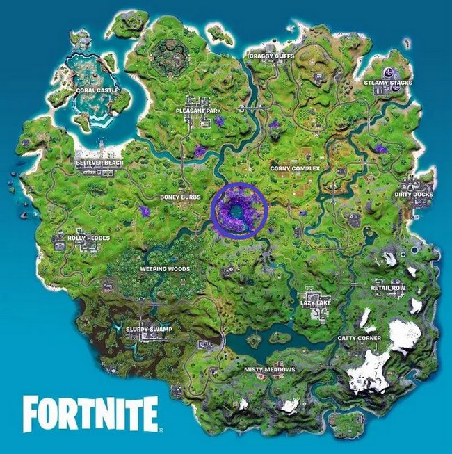 Emplacement du Cratère de la Flèche dans Fortnite