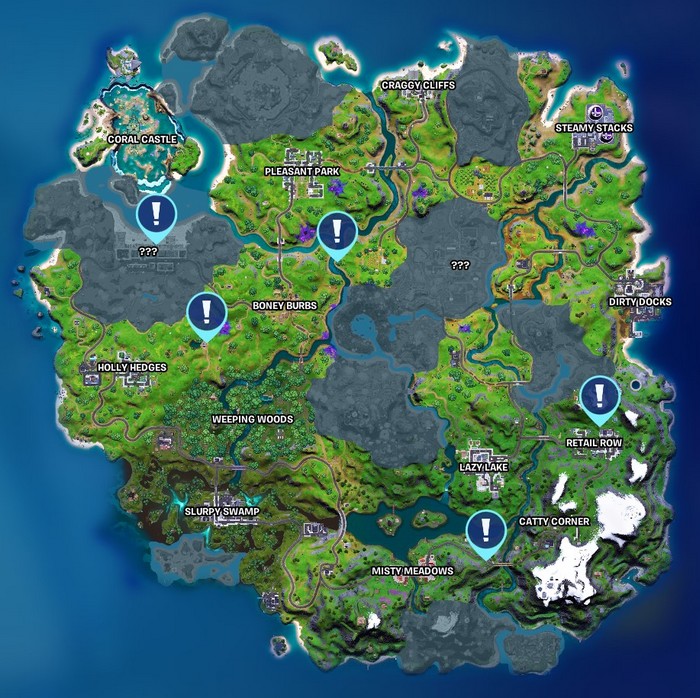 EmplacementS des cinq PNJ Fortnite saison 7