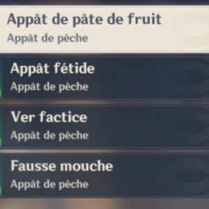 liste des appâts genshin impact