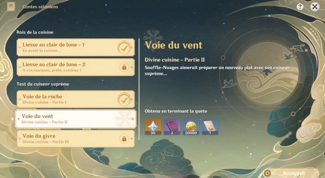 Divine cuisine II - Voie du vent - Genshin Impact 2.1