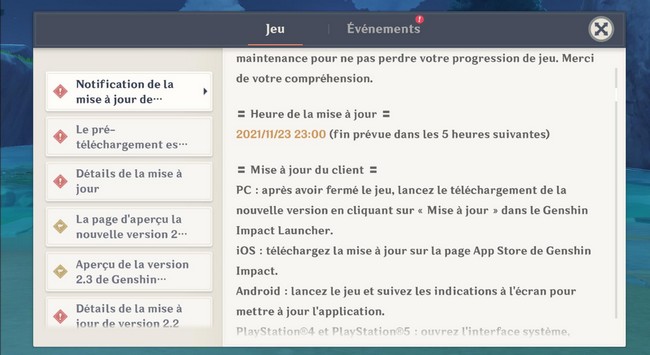 Heure de début maintenance Genshin Impact 2.3 À quelle heure sort la mise à jour 2.3