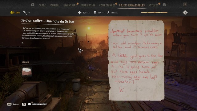 Une note du Dr Katsumi Dying Light 2 Stay Human