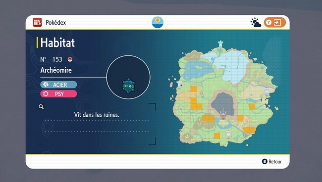 Emplacements Archéomire dans Pokémon Écarlate et Violet