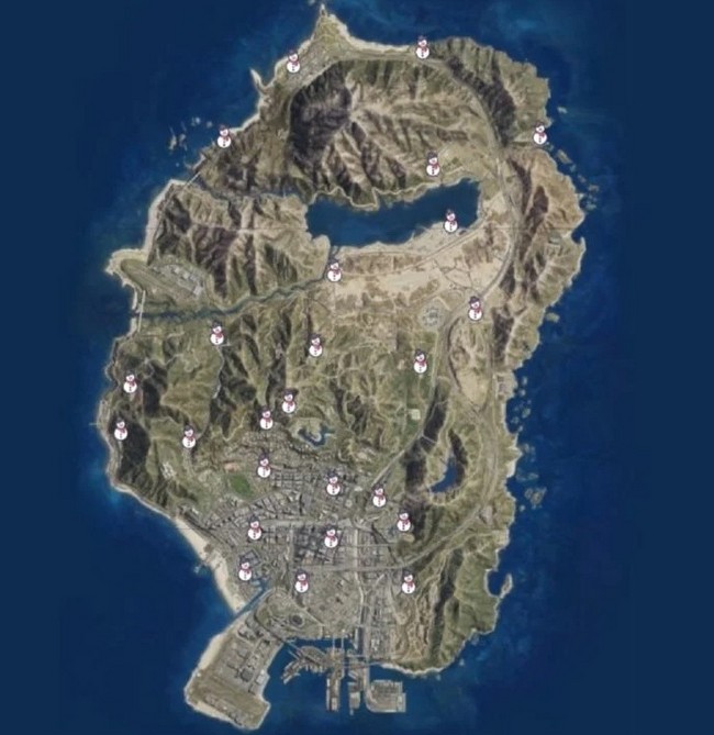 Emplacements 25 bonhommes de neige GTA Online Festive Surprise 2022