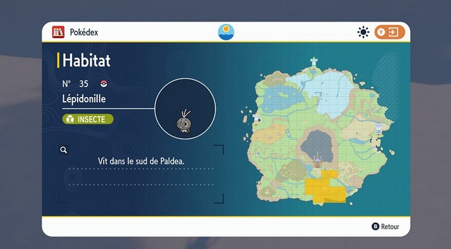 Emplacements Lépidonille Pokémon Écarlate et Violet