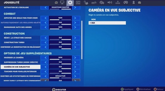 Vue à la 1ère personne Fortnite FPS