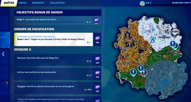 Gagner le jeu d'arcade à Frenzy Fields ou slappy Shores Fortnite, saison 2 du chapitre 4