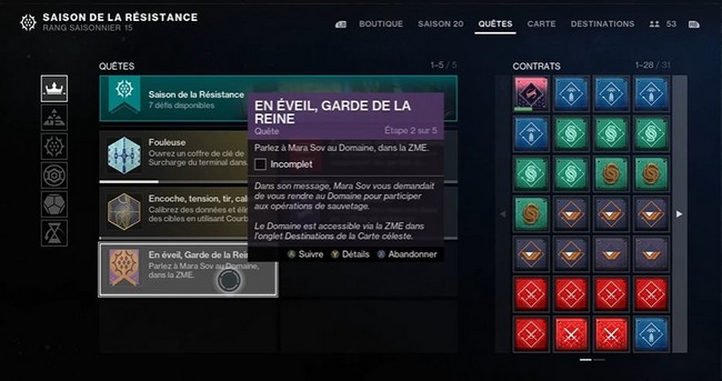 Quête en éveil, garde de la Reine Destiny 2 saison 20-1