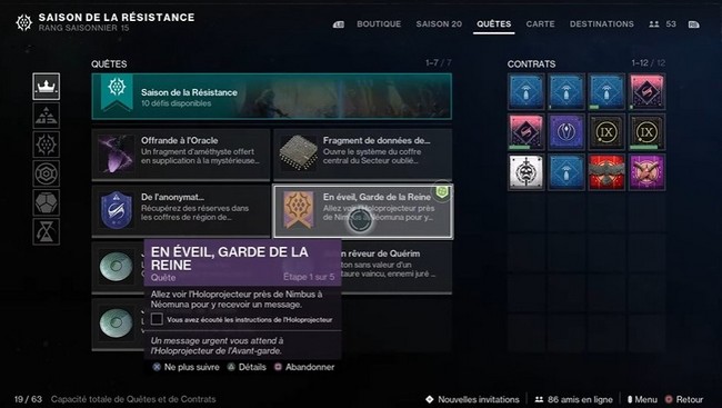 Quête en éveil, garde de la Reine Destiny 2 saison 20