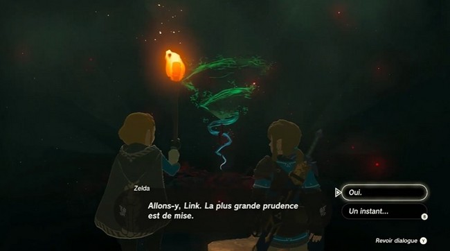 Choisir "Oui" ou "Un instant" dans Zelda Tears Of The Kingdom