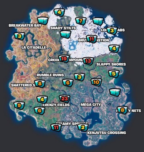 emplacements des glacières dans Fortnite