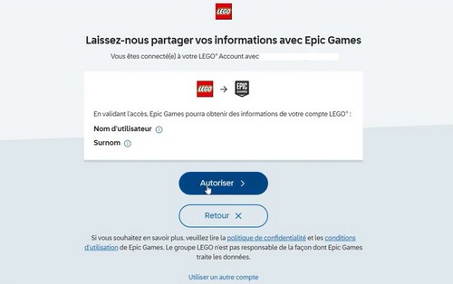 Reliez vos comptes Epic Games et LEGO