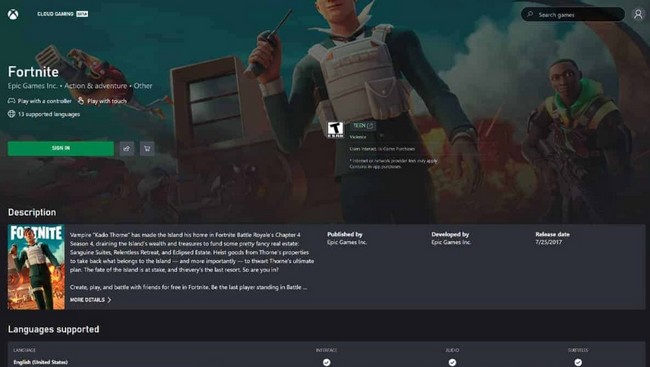 Xbox Cloud Gaming vous permet de jouer à Fortnite sur Mac. Image via Microsoft.