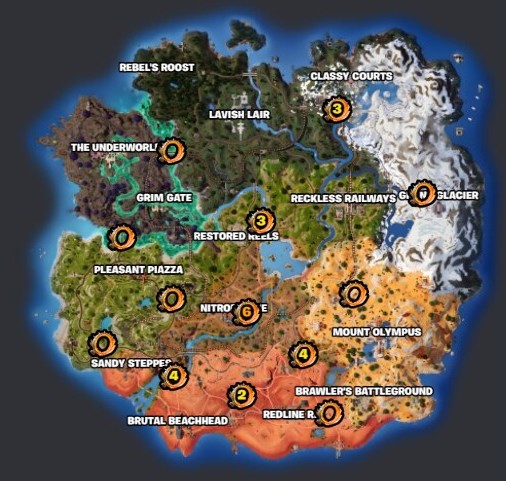 Emplacements Cercles de vitesses enflammés dans Fortnite Chapitre 5 Saison 3