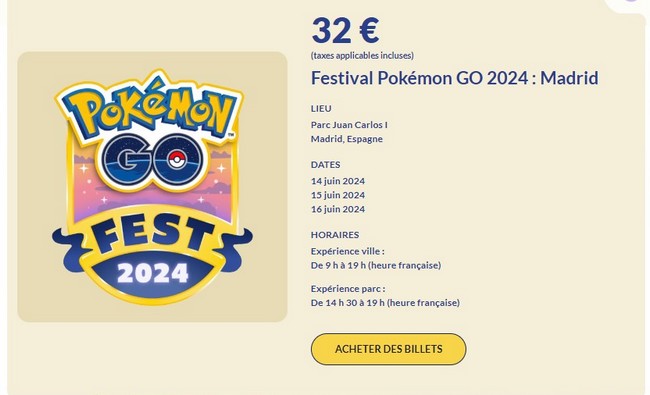 billets pour le Pokémon Go Fest à Madrid