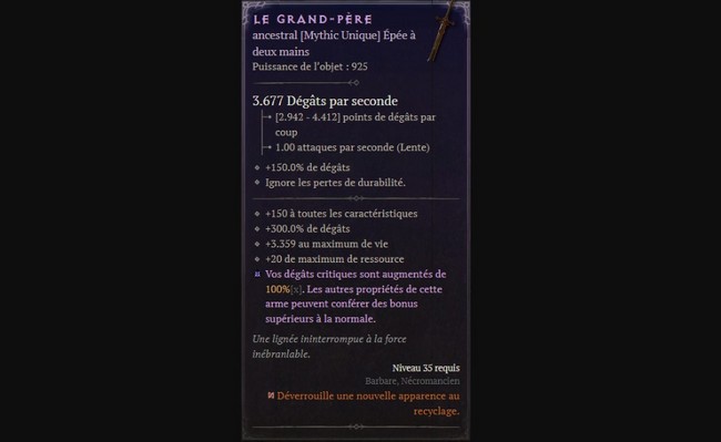 obtenir l'épée mythique "Le Grand-père" dans Diablo 4