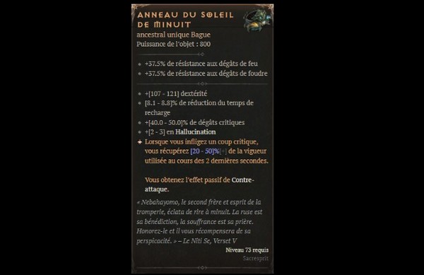 Anneau du soleil de minuit dans Diablo 4