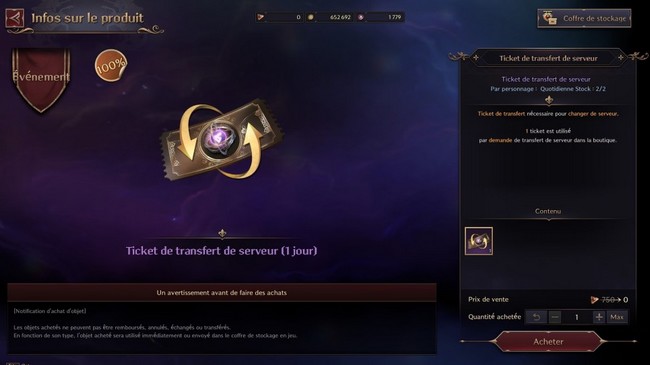 Throne and Liberty-ticket de transfert de serveur